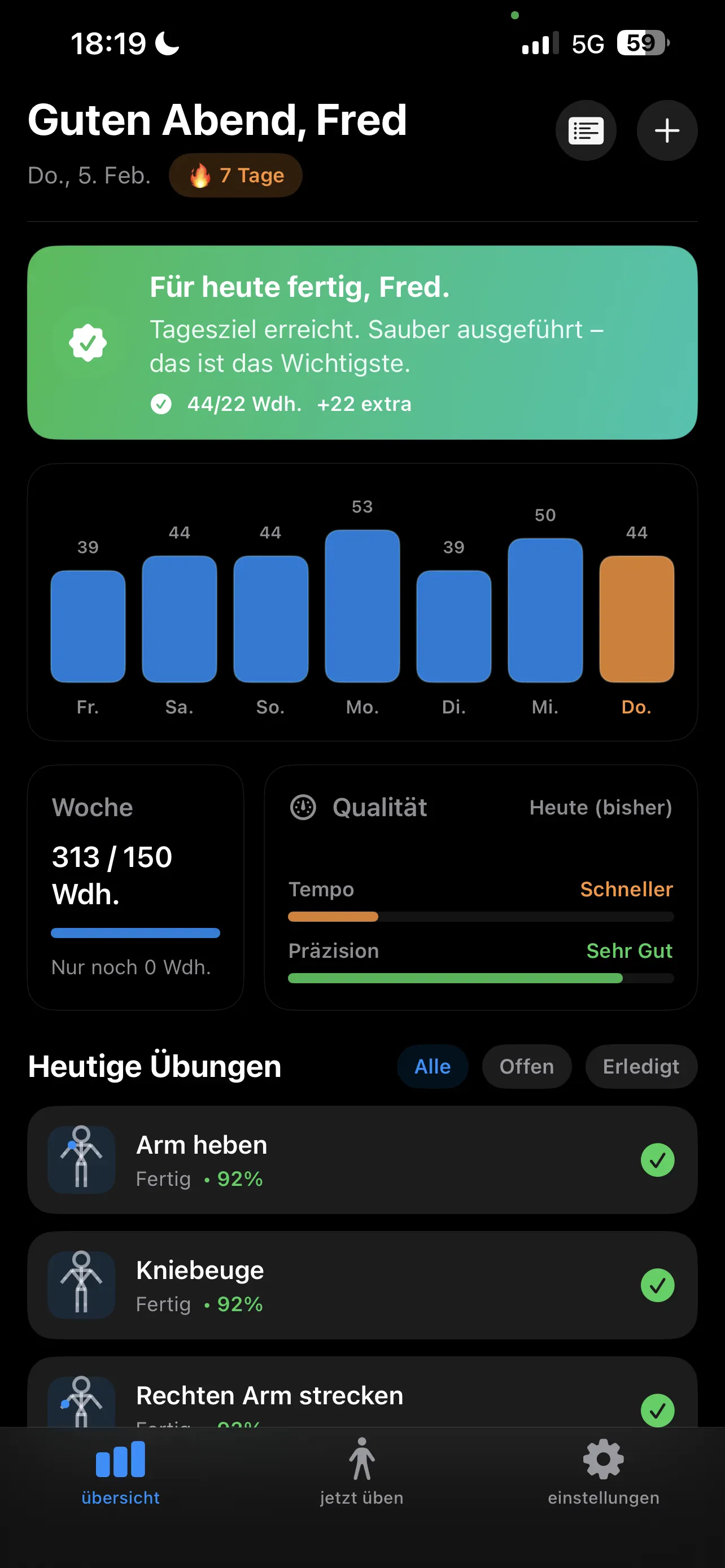 PhysioMate Exercise Interface showing AI feedback